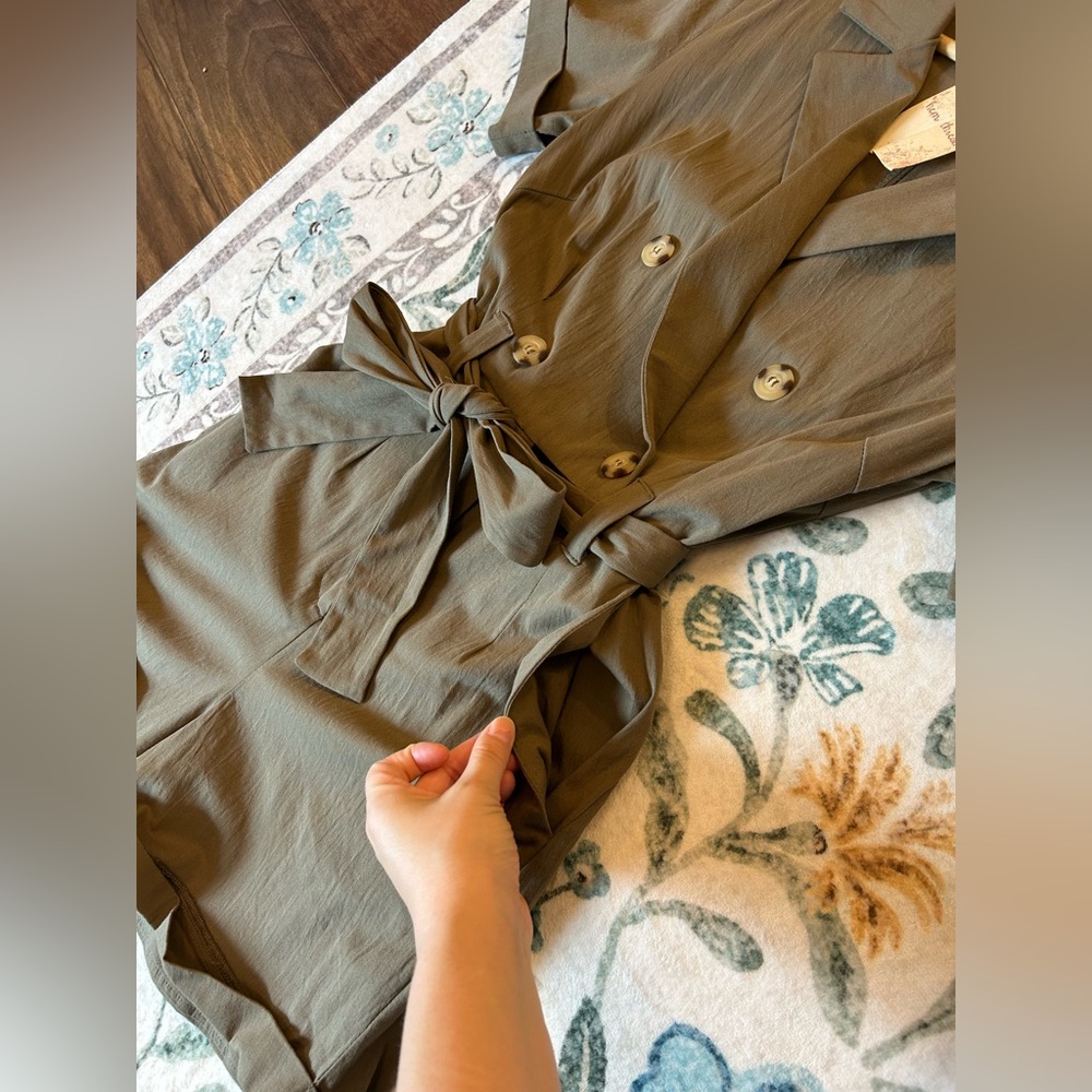 Hem & Thread Olive Green Short Sleeve Romper - Picture 9 of 16